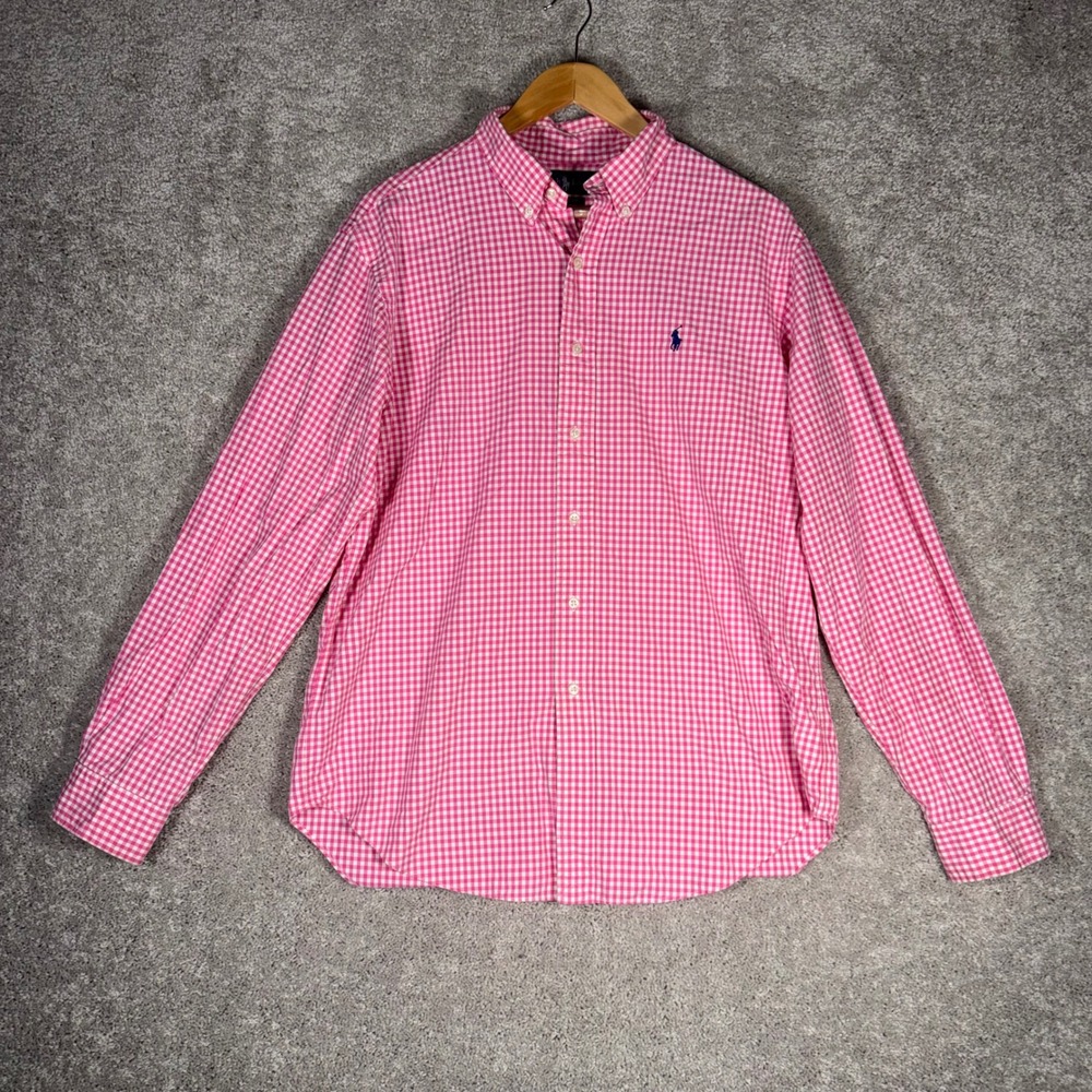 Ralph Lauren Men's L Classic Fit Pink Gingham Button Down Shirt Long Sleeve - Picture 2 of 11